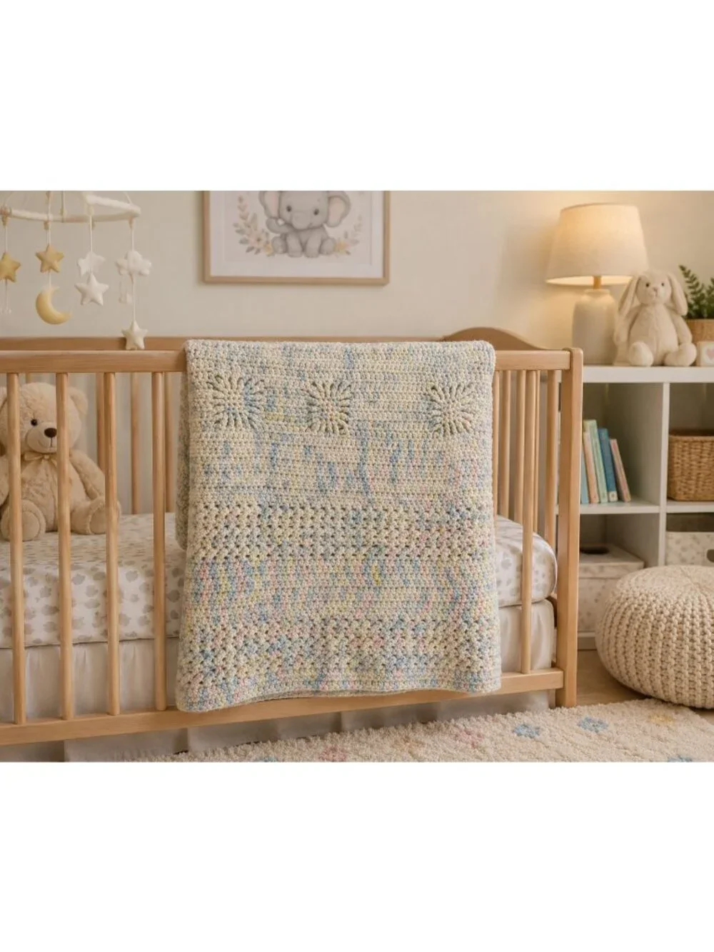 Hand Crocheted Pastel Baby Blanket Throw Afghan 30x35 Handmade Nursery Lap Blank